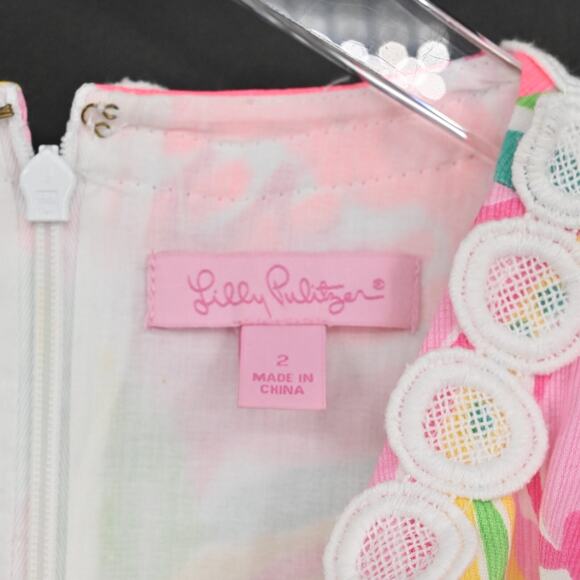 LILLY PULITZER Mila All Nighter Flamingo Dress Size 2 Crochet Lace Detail Shift‎ - Picture 7 of 13